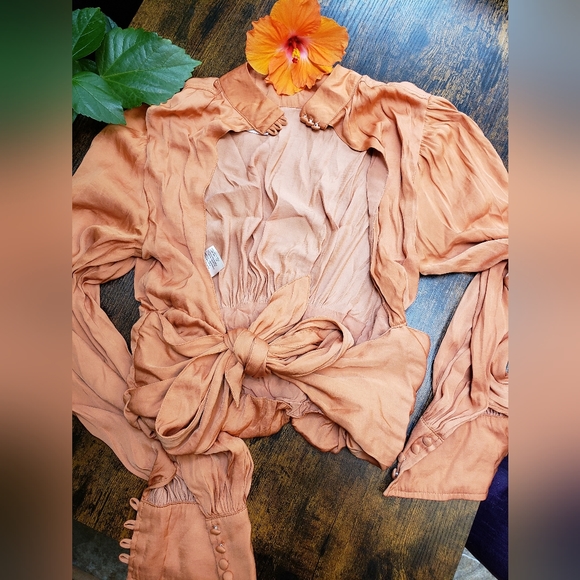 XS Free People Piper Backless Crop, Long Sleeve in Mango/ Dusty Orange - Picture 8 of 16